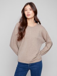 Sweater With Metallic Sleeve Detail Taupe