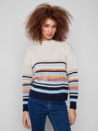 Crew Neck Sweater With Multicolor Stripes