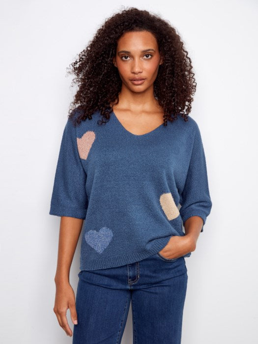 Heart Jacquard Dolman Sweater