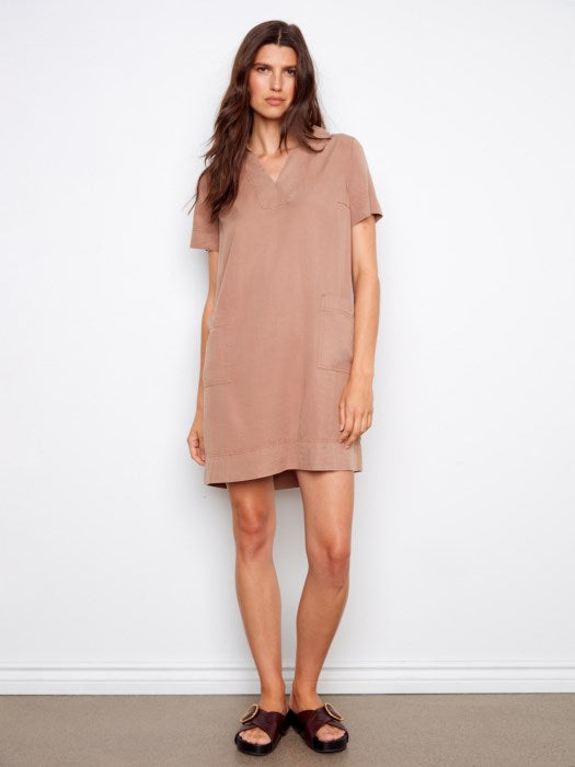 Collared V-Neck Tencel Dress
