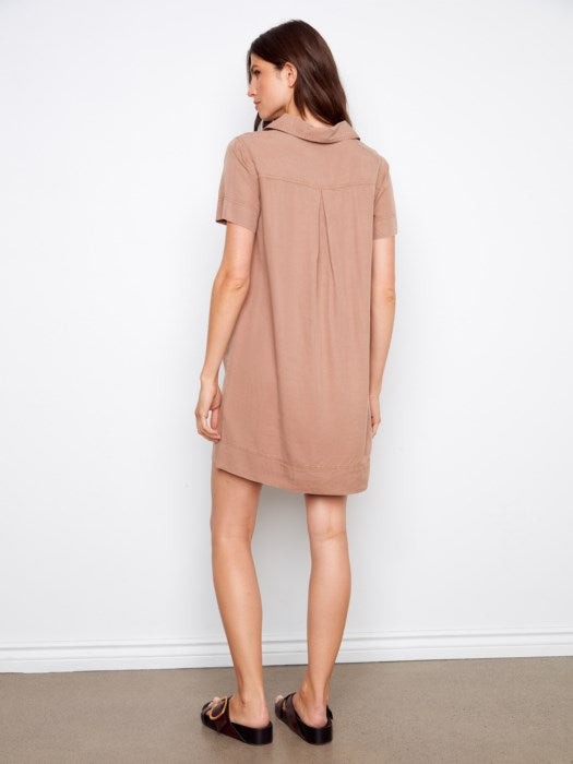 Collared V-Neck Tencel Dress