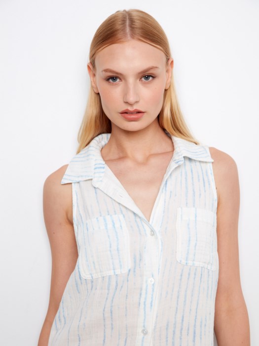 Printed Sleeveless Shirt Dress