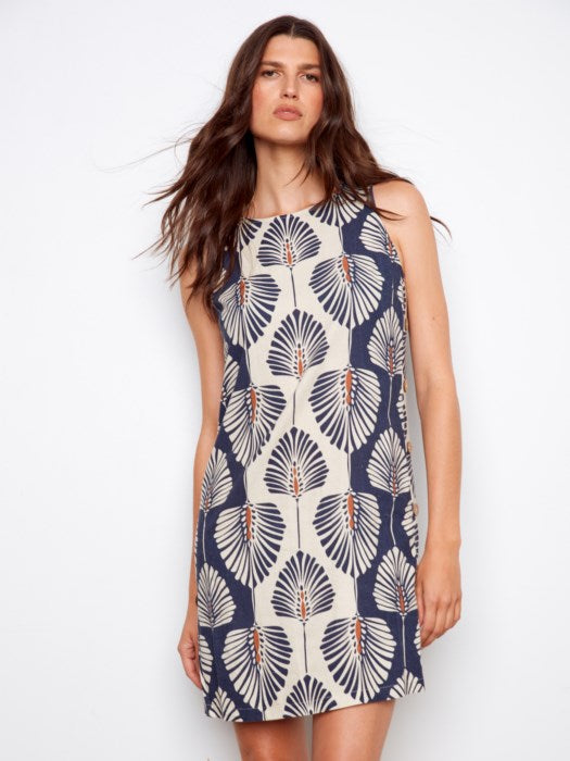 Printed Sleeveless Linen Blend Dress