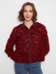 Fringe Chiffon Button-Front Blouse