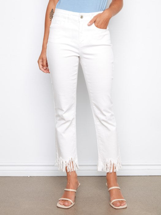 Cropped Jeans With Fringed Hem