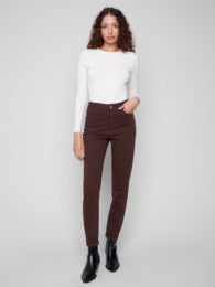 Mocha Cuffed Hem Slim Twill Pants