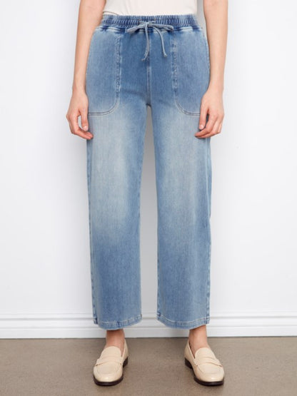 Knit Denim Wide Leg Jogger Pants