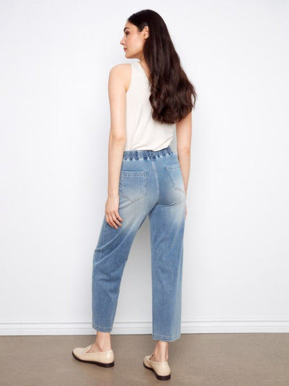 Knit Denim Wide Leg Jogger Pants