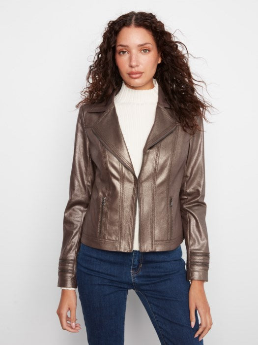 Foiled Vintage Faux Leather Jacket