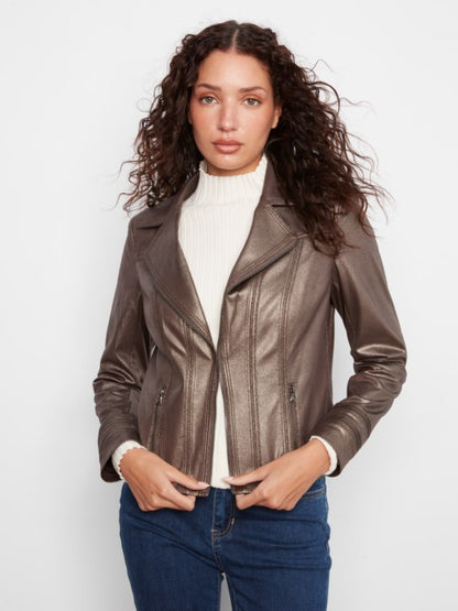 Foiled Vintage Faux Leather Jacket