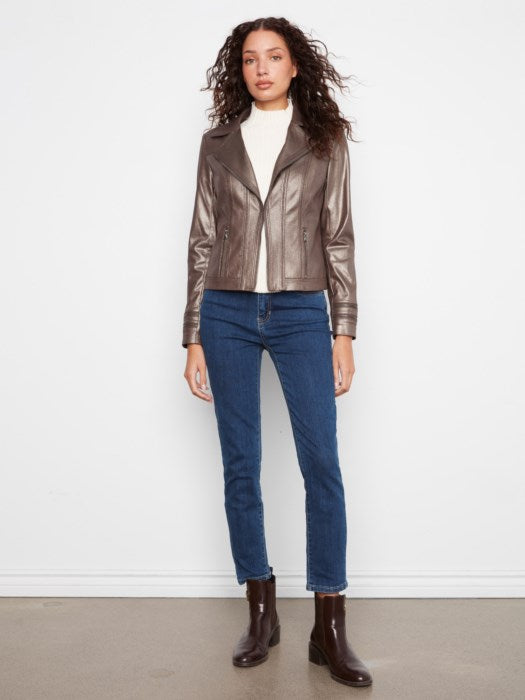 Foiled Vintage Faux Leather Jacket