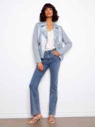 Faux Suede Mixed-Media Moto Jacket Haze