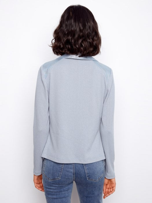 Faux Suede Mixed-Media Moto Jacket Haze