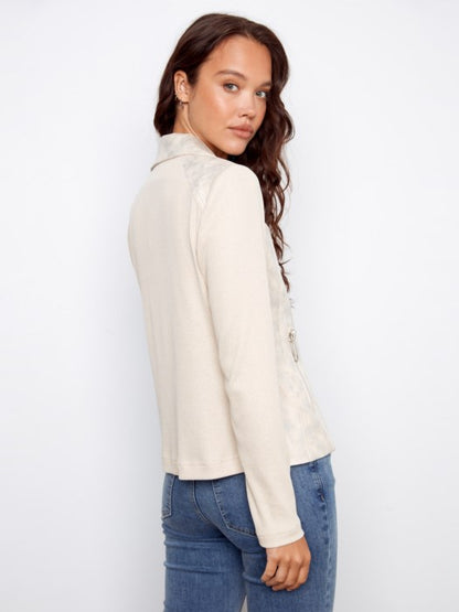 Faux Suede Mixed-Media Moto Jacket Pearl