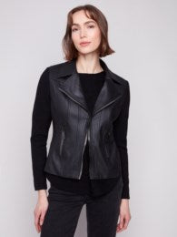 Vintage Faux Leather And Rib Knit Jacket