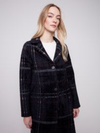 Long Plaid Knit Coatigan