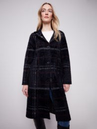 Long Plaid Knit Coatigan