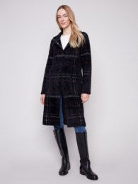 Long Plaid Knit Coatigan