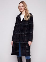 Long Plaid Knit Coatigan