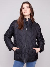 Quilted Puffer Jacket With Jacquard Back