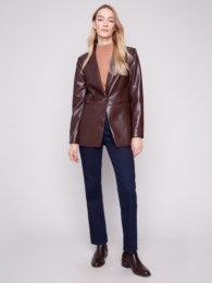 Faux Leather Blazer Cabernet
