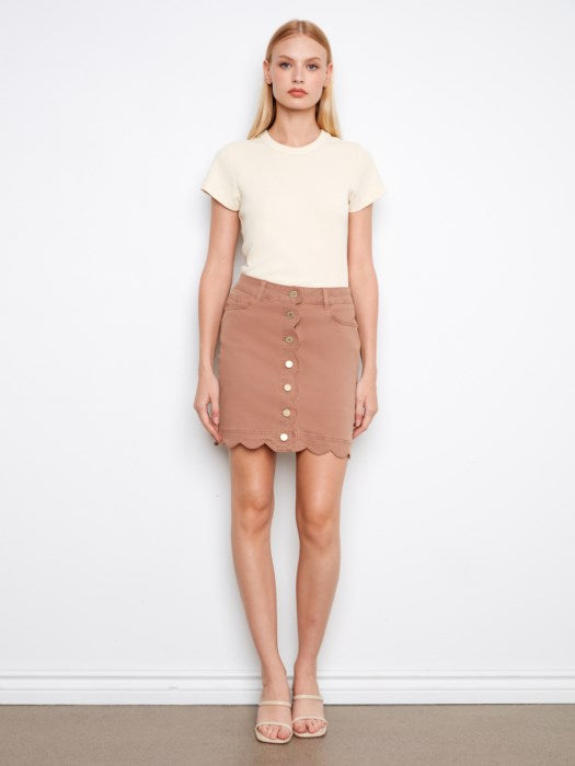 Scalloped Hem Button-Front Twill Skort- Desert