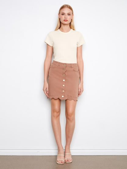 Scalloped Hem Button-Front Twill Skort- Desert