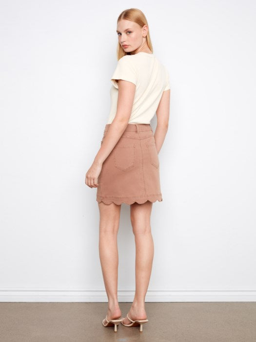 Scalloped Hem Button-Front Twill Skort- Desert