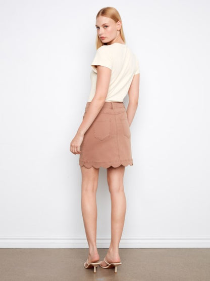 Scalloped Hem Button-Front Twill Skort- Desert