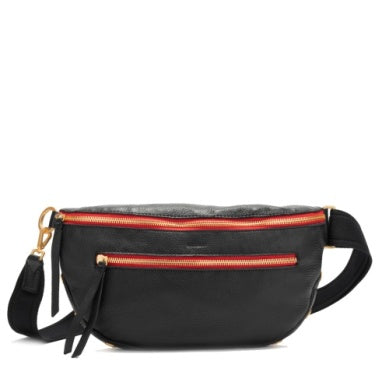 Charles Crossbody lrg Black/Brushed Gold Red Zip