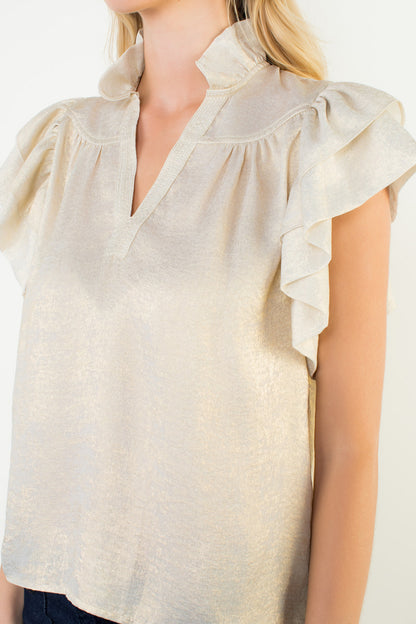Flutter Sleeve Shimmery Vneck Top