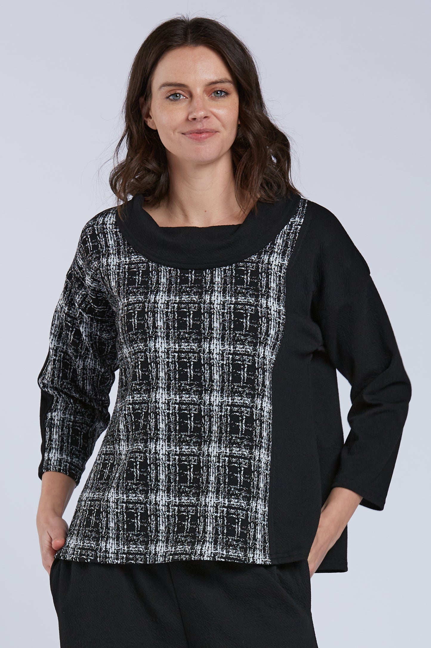 Black/Plaid Cowl Tunic