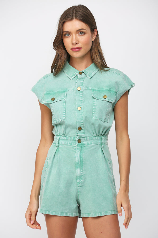 WASHED DENIM UTILITY ROMPER