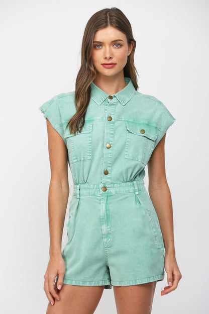 WASHED DENIM UTILITY ROMPER
