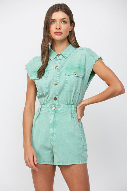 WASHED DENIM UTILITY ROMPER
