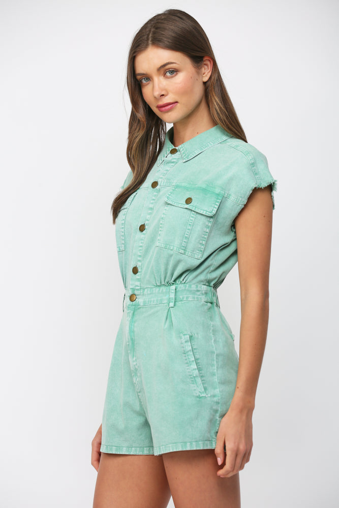 WASHED DENIM UTILITY ROMPER