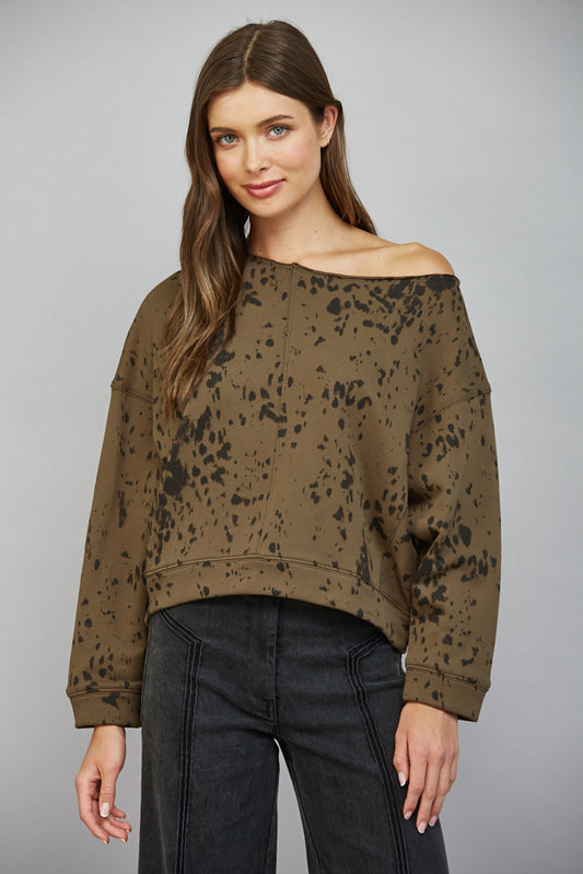 SPECKLED EFFECT ONE SHOULDER SWEATSHIRT