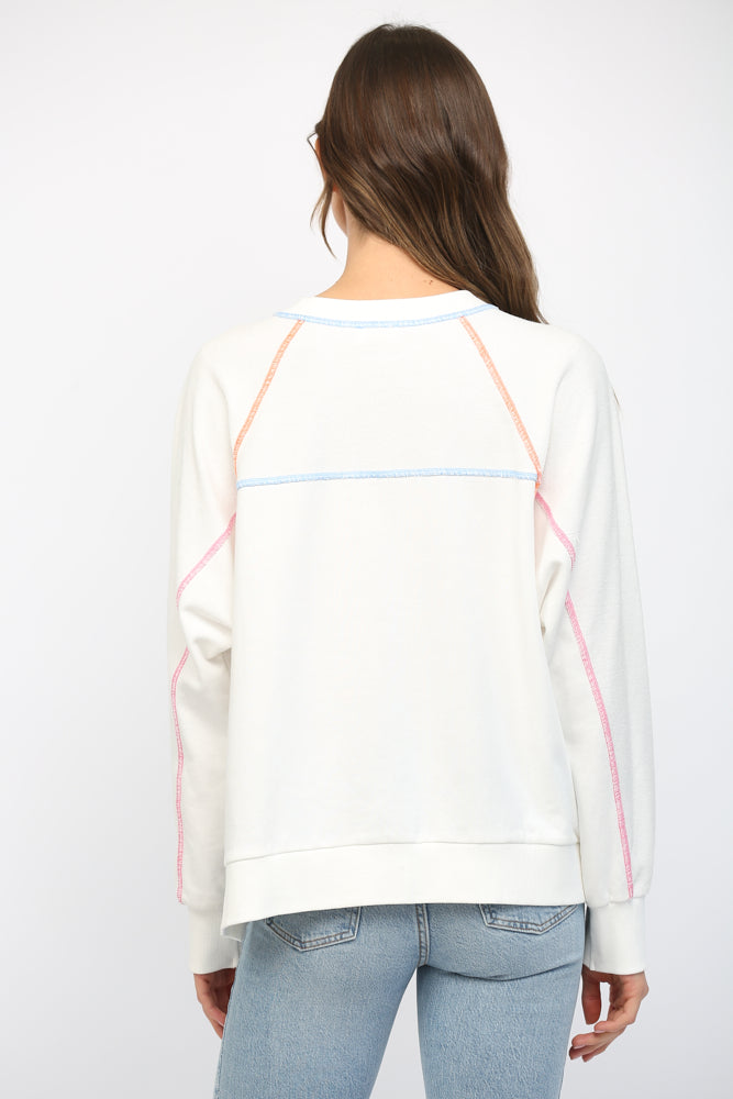 Contrasting Stitching Raglan Sleeve Sweatshirt