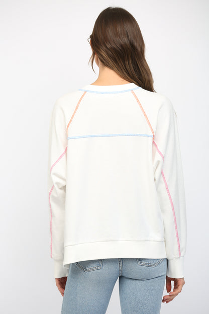 Contrasting Stitching Raglan Sleeve Sweatshirt