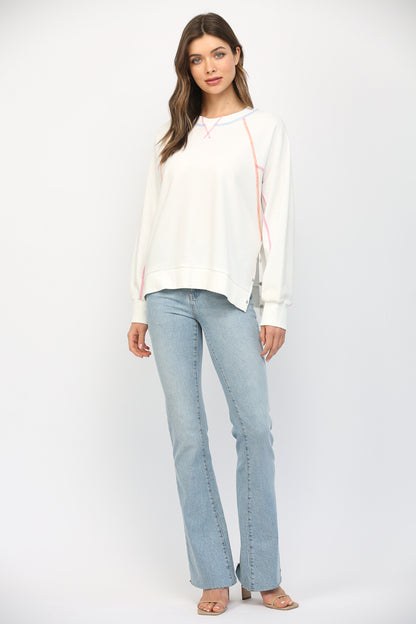 Contrasting Stitching Raglan Sleeve Sweatshirt