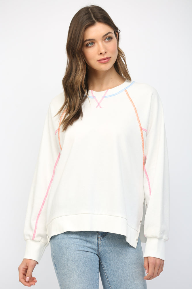 Contrasting Stitching Raglan Sleeve Sweatshirt