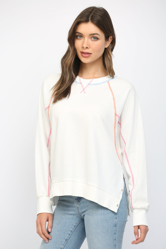 Contrasting Stitching Raglan Sleeve Sweatshirt