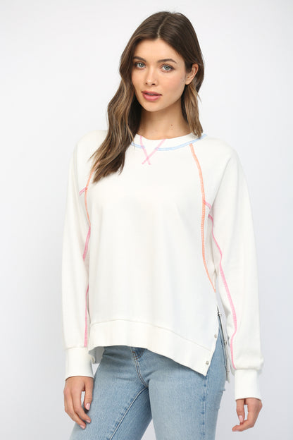 Contrasting Stitching Raglan Sleeve Sweatshirt