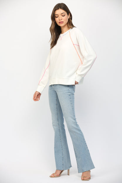 Contrasting Stitching Raglan Sleeve Sweatshirt