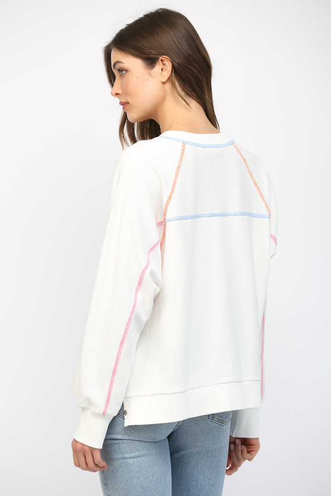 Contrasting Stitching Raglan Sleeve Sweatshirt