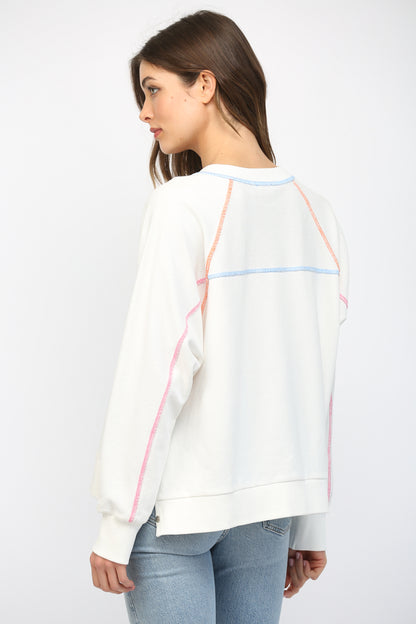Contrasting Stitching Raglan Sleeve Sweatshirt