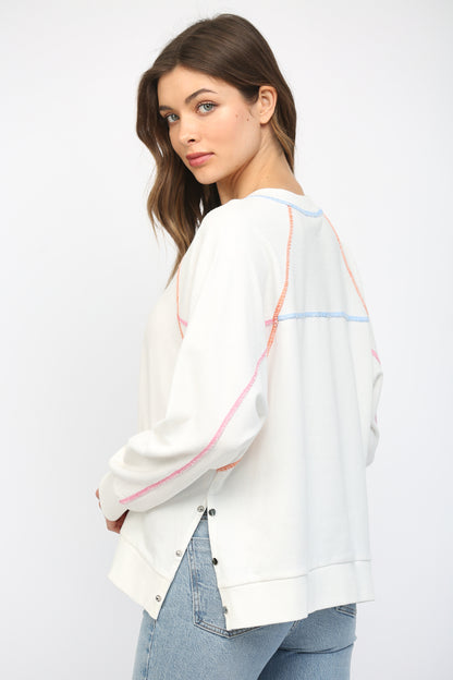 Contrasting Stitching Raglan Sleeve Sweatshirt
