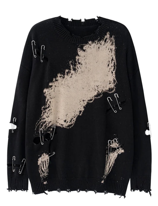 Distressed Sweater With Pins