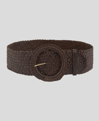 Farah | Wide Woven Leather Belt - Brown