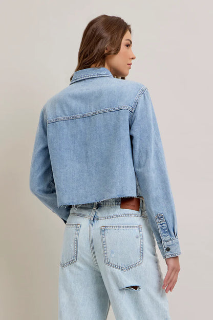 [ABBEY] Light Wash Cropped Denim Shirt